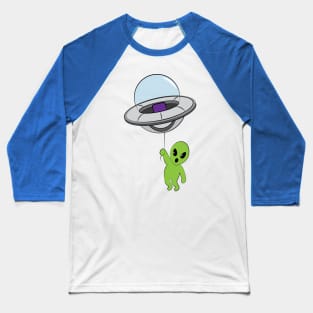 Little Alien floating with a spaceship balloon Baseball T-Shirt